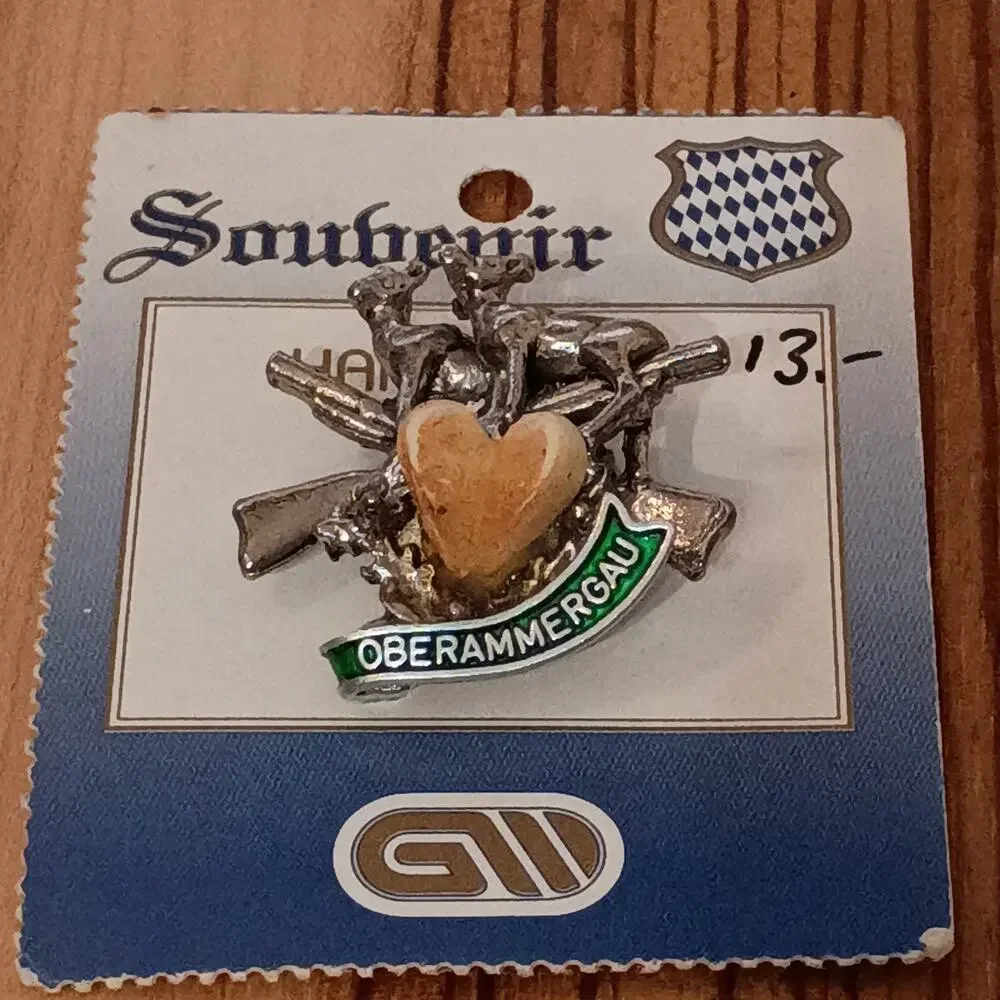 Oberammergau Germany Lapel Pins Lot of 3 Heart, Eagle, Pickaxe Handmade Painted
